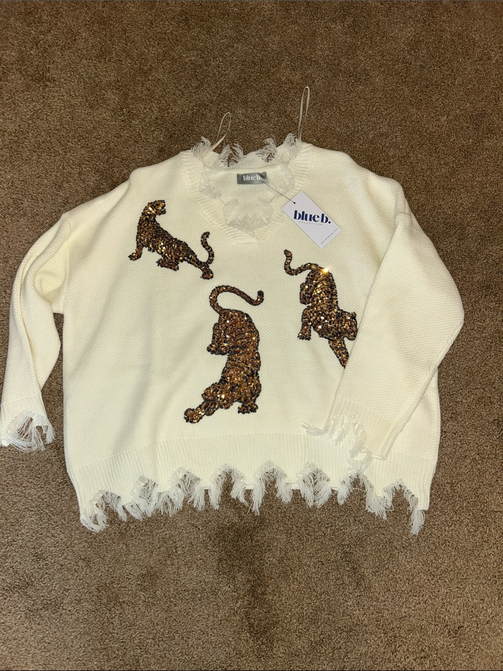 Cream Sequin Tigers Sweater